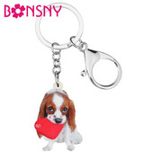 Bonsny Acrilic Ziua Îndrăgostiților Cavalier King Charles Spaniel Câine Breloc Inel Geanta Poșeta Mașină Breloc Pentru Femei Fată Cadou Adolescent