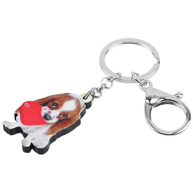 Bonsny Acrilic Ziua Îndrăgostiților Cavalier King Charles Spaniel Câine Breloc Inel Geanta Poșeta Mașină Breloc Pentru Femei Fată Cadou Adolescent