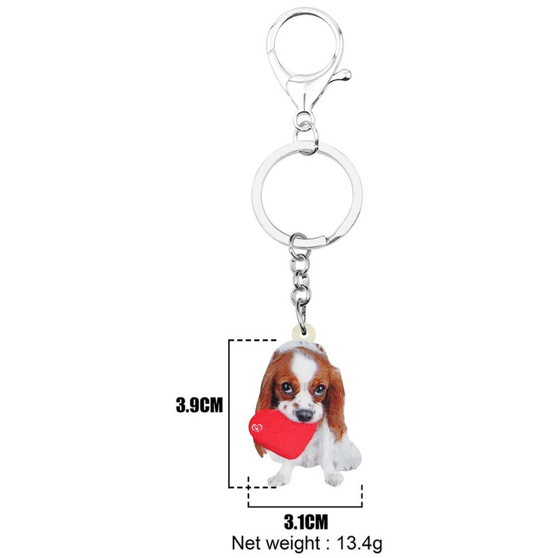 Bonsny Acrilic Ziua Îndrăgostiților Cavalier King Charles Spaniel Câine Breloc Inel Geanta Poșeta Mașină Breloc Pentru Femei Fată Cadou Adolescent