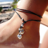 Brățară de piele de gleznă pentru femei, inimă, stele și luni, gleznă pentru surfer, bijuterii pentru picioare de plajă Boho Cadouri pentru mama gifrls