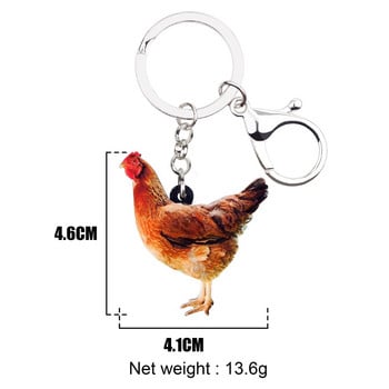 Bonsny Statement Acrylic Farm Chicken Hen Keychains Keychains Ring Fowl Animal Jewels for Women Girls Handbag Charms Χονδρική