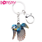 Bonsny Acrilic Sweet Blue Tit Bird Breloc Breloc Suport Inel Bijuterii Cadou Animal drăguț pentru Femei Fete Geantă Portofel de mașină Brelocuri