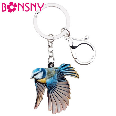 Bonsny Acrylic Sweet Blue Tit Bird atslēgu piekariņš atslēgu piekariņa gredzena turētājs Jauki dzīvnieku dāvanu rotaslietas sievietēm, meiteņu soma, automašīnas maka piekariņi