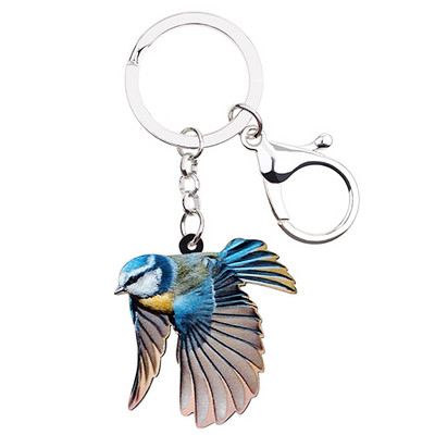 Bonsny Acrilic Sweet Blue Tit Bird Breloc Breloc Suport Inel Bijuterii Cadou Animal drăguț pentru Femei Fete Geantă Portofel de mașină Brelocuri