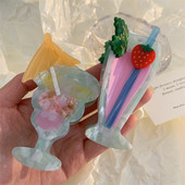 Корейска модна шнола за коса с ацетат Плажна чаша за коктейл Грабнете щипка за коса Ягода Мохито Нокът за коса за жени