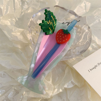 Корейска модна шнола за коса с ацетат Плажна чаша за коктейл Грабнете щипка за коса Ягода Мохито Нокът за коса за жени