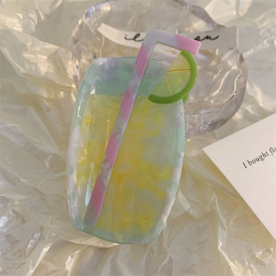 Корейска модна шнола за коса с ацетат Плажна чаша за коктейл Грабнете щипка за коса Ягода Мохито Нокът за коса за жени