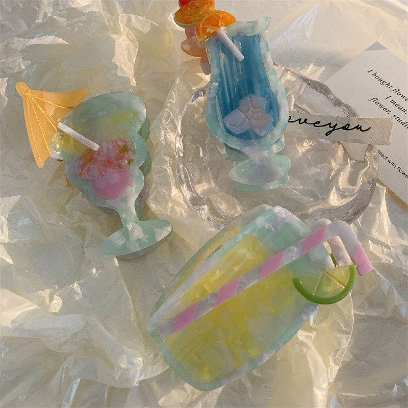 Корейска модна шнола за коса с ацетат Плажна чаша за коктейл Грабнете щипка за коса Ягода Мохито Нокът за коса за жени