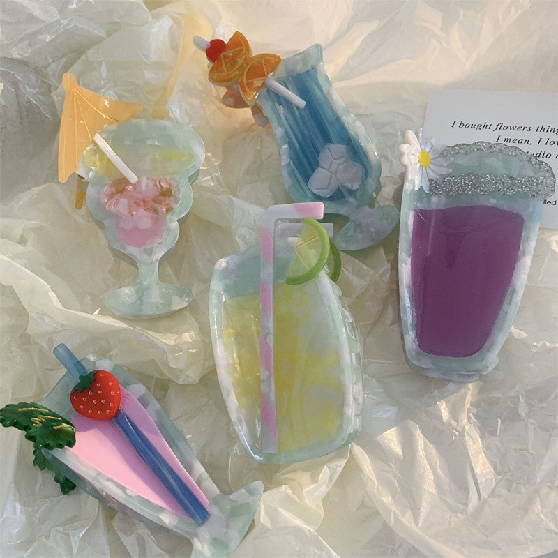 Корейска модна шнола за коса с ацетат Плажна чаша за коктейл Грабнете щипка за коса Ягода Мохито Нокът за коса за жени