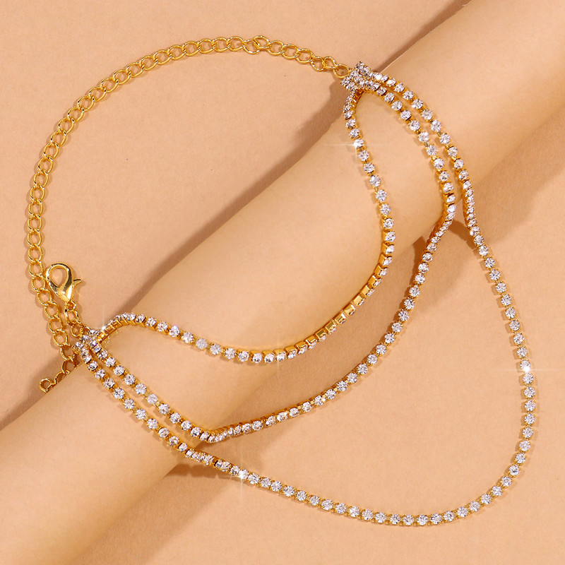 Moda 3 straturi cristal glezna bratara toc inalt decor Bijoux femme picior lant glezna bijuterii picioare sandale desculte pentru femei