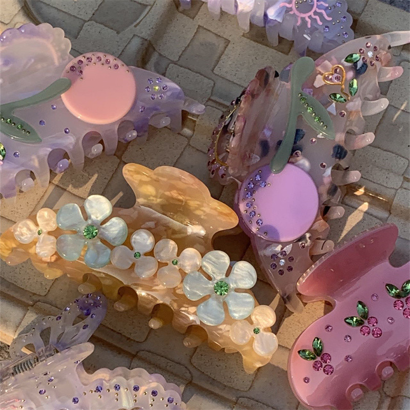 Moda coreeană fete dulci cu strasuri ac de păr Y2K Accesorii de păr pentru femei Vis romanticAcetat gheare de păr Barrette de păr