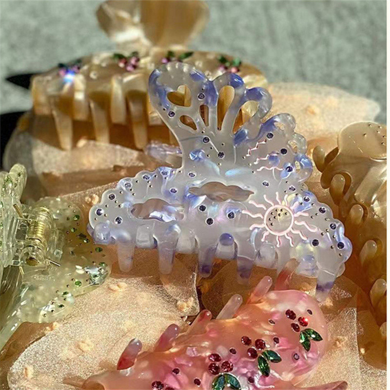 Moda coreeană fete dulci cu strasuri ac de păr Y2K Accesorii de păr pentru femei Vis romanticAcetat gheare de păr Barrette de păr