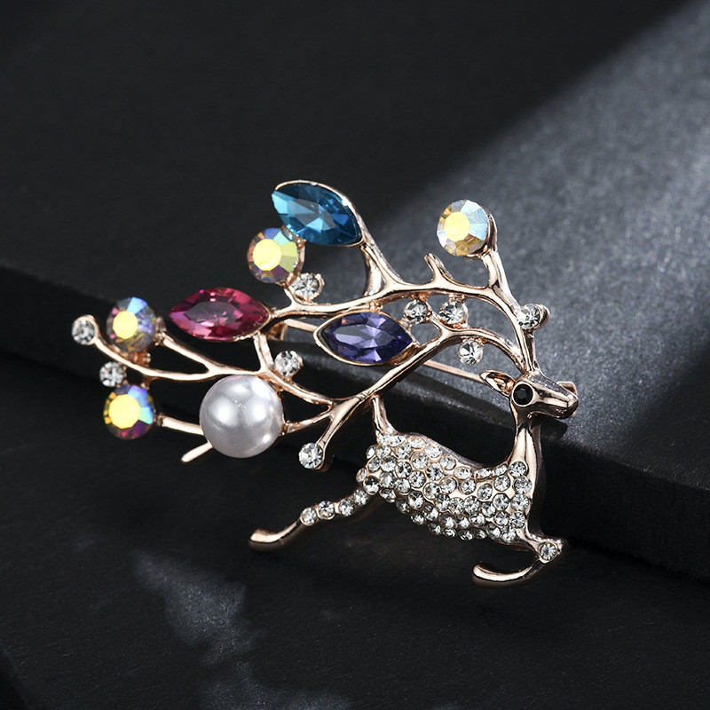 Broșe multicolore de elan de cristal pentru femei, cadou de Crăciun, pulover anti-orbire, accesorii pentru bijuterii