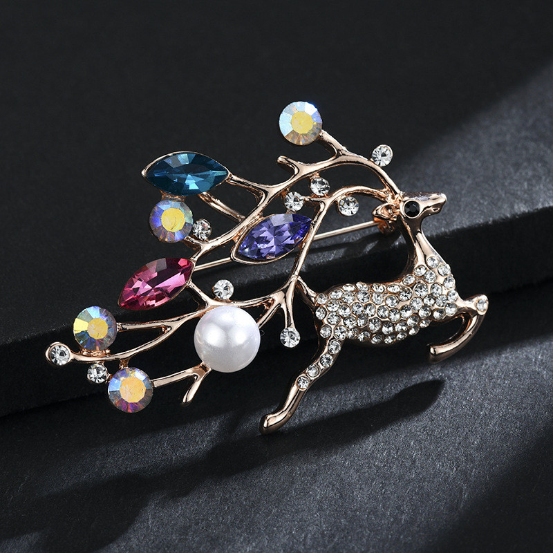 Broșe multicolore de elan de cristal pentru femei, cadou de Crăciun, pulover anti-orbire, accesorii pentru bijuterii