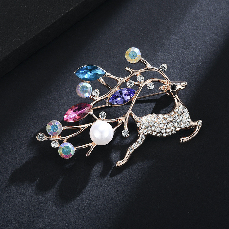 Broșe multicolore de elan de cristal pentru femei, cadou de Crăciun, pulover anti-orbire, accesorii pentru bijuterii