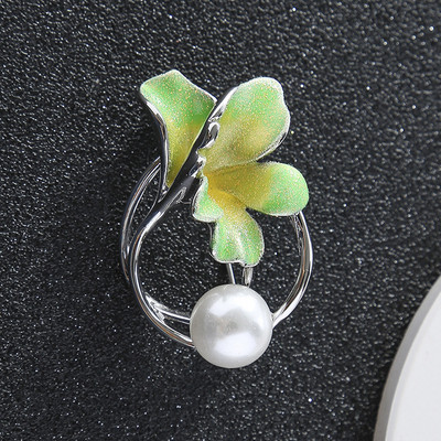 Noua Vopsea Roz Verde Brose Lucky Flower Pentru Femei Fata Moda Alb Perle Simulate Bijuterii