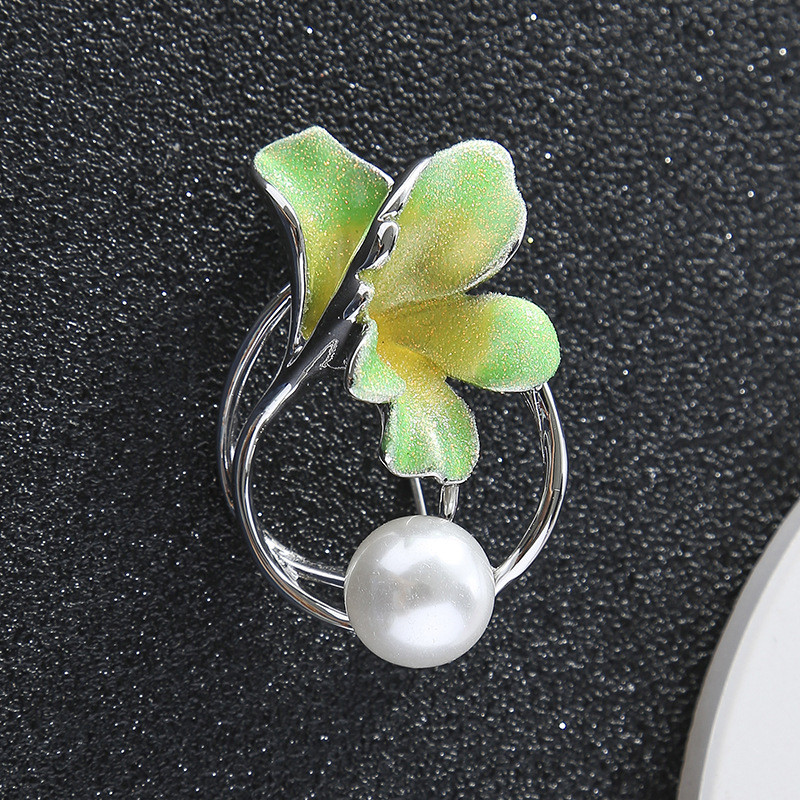 Noua Vopsea Roz Verde Brose Lucky Flower Pentru Femei Fata Moda Alb Perle Simulate Bijuterii