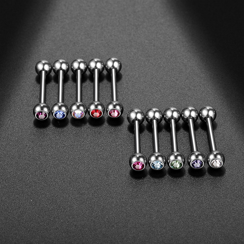 1PC G23 Titaniu Un singur Cristal Bijuterie Limbă Bară Stud Tongue Piercing Inele Sexy Femei Mamelon Barbell Mamilo Piercing Bijuterii 14G