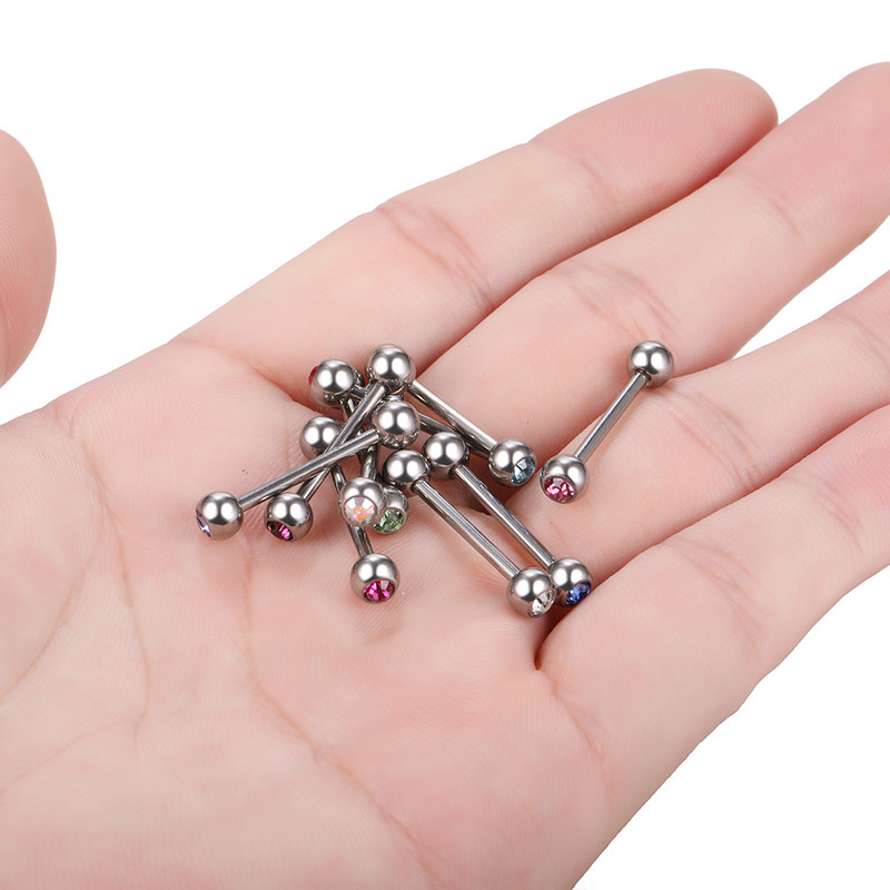 1PC G23 Titaniu Un singur Cristal Bijuterie Limbă Bară Stud Tongue Piercing Inele Sexy Femei Mamelon Barbell Mamilo Piercing Bijuterii 14G
