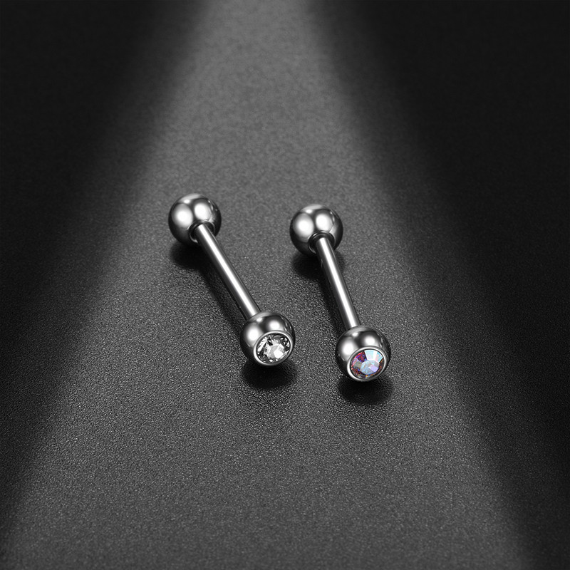 1PC G23 Titaniu Un singur Cristal Bijuterie Limbă Bară Stud Tongue Piercing Inele Sexy Femei Mamelon Barbell Mamilo Piercing Bijuterii 14G
