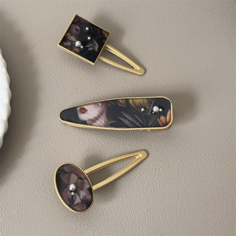 Rafinat, elegant, stil național, perla, ac de păr, stil francez, retro, pictură în ulei, stil geometric, agrafă de păr, breton, pentru femei