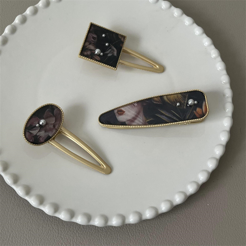 Rafinat, elegant, stil național, perla, ac de păr, stil francez, retro, pictură în ulei, stil geometric, agrafă de păr, breton, pentru femei