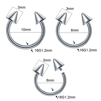 1PC Титанов шип Подкова Пръстени Пиърсинг Вътрешна резба Обръч за нос Преграда Обеца Вежда Устна Спирала Трагус Пиърсинг Бижута