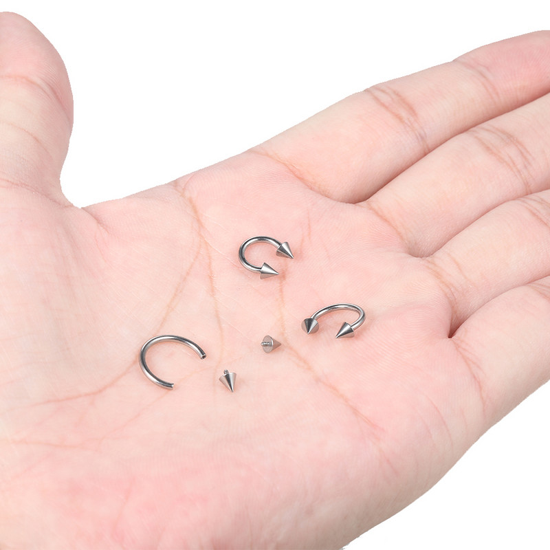 1PC Титанов шип Подкова Пръстени Пиърсинг Вътрешна резба Обръч за нос Преграда Обеца Вежда Устна Спирала Трагус Пиърсинг Бижута