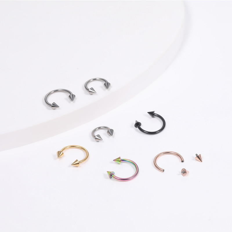 1PC Титанов шип Подкова Пръстени Пиърсинг Вътрешна резба Обръч за нос Преграда Обеца Вежда Устна Спирала Трагус Пиърсинг Бижута