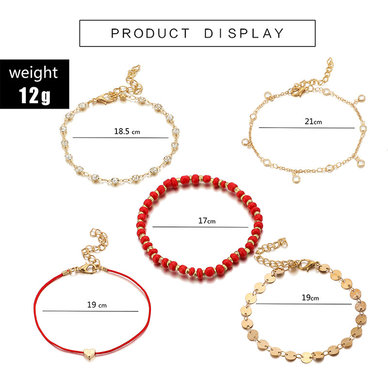 Tocona glezne boeme cu margele femei auriu napolitan inima cristal natural piatra bratari picioare bijuterii plaja 5buc/seturi 8152