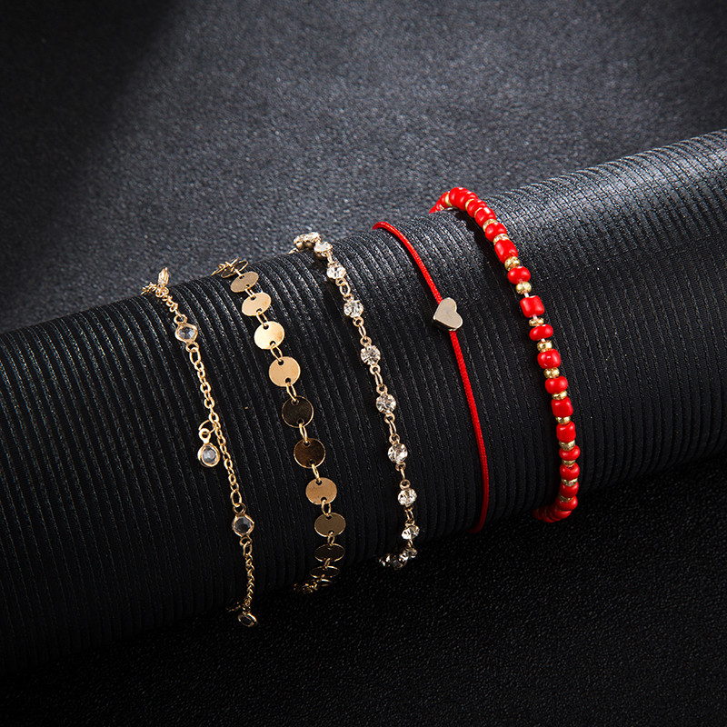 Tocona glezne boeme cu margele femei auriu napolitan inima cristal natural piatra bratari picioare bijuterii plaja 5buc/seturi 8152