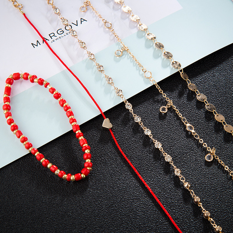 Tocona glezne boeme cu margele femei auriu napolitan inima cristal natural piatra bratari picioare bijuterii plaja 5buc/seturi 8152