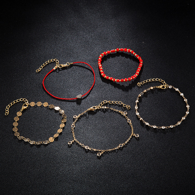 Tocona glezne boeme cu margele femei auriu napolitan inima cristal natural piatra bratari picioare bijuterii plaja 5buc/seturi 8152