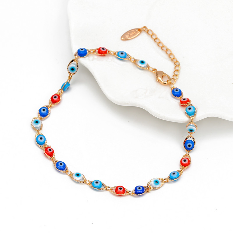 Lucky Eye турска Evil Eye гривна за глезена златен цвят Медна верига за крака крака Анкета модни бижута Подаръци за жени Мъже EY6734