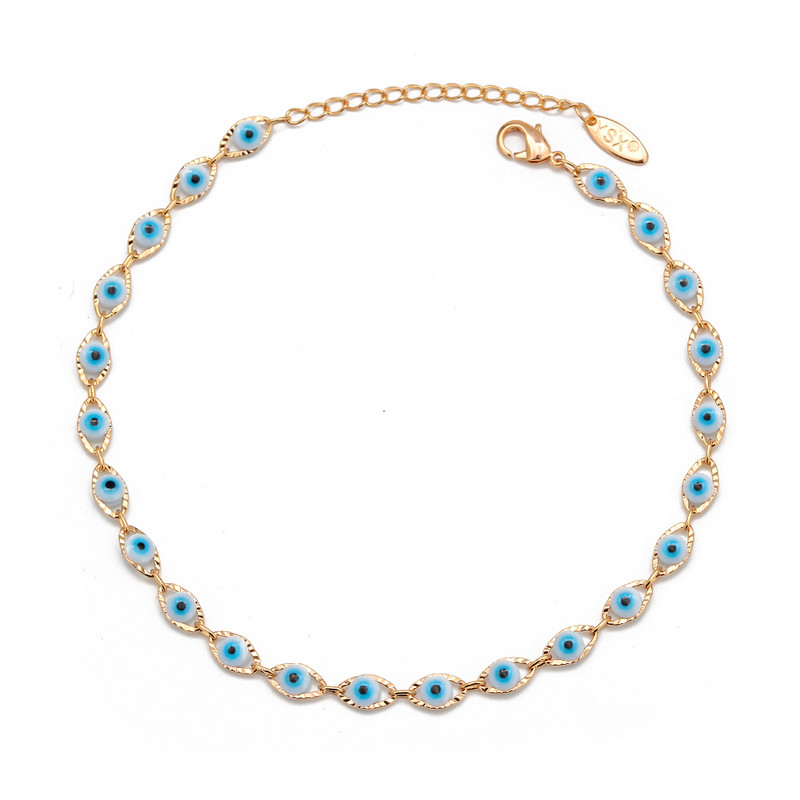 Lucky Eye турска Evil Eye гривна за глезена златен цвят Медна верига за крака крака Анкета модни бижута Подаръци за жени Мъже EY6734
