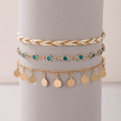 Tocona Boemia colorate cristal piatră gleznele pentru femei napolitană de aur ciucuri frânghie picioare brăţari vară bijuterii multistrat 8407