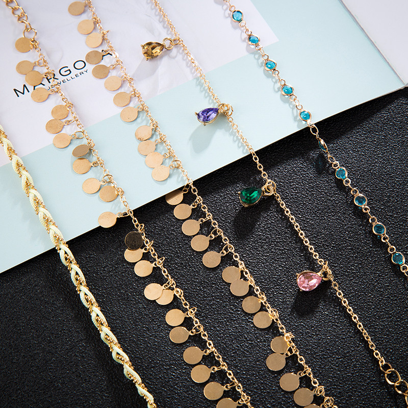 Tocona Boemia colorate cristal piatră gleznele pentru femei napolitană de aur ciucuri frânghie picioare brăţari vară bijuterii multistrat 8407