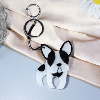 Breloc arcylic lucrat manual Animal Bulldog francez Breloc din oțel inoxidabil Breloc pentru femei Cadouri pentru fete Accesorii de bijuterii