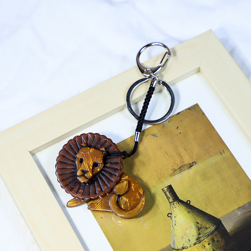 Моден ръчно изработен Arcylic ключодържател животно лъв ключодържател от неръждаема стомана ключодържател за жени момиче подаръци бижута аксесоари