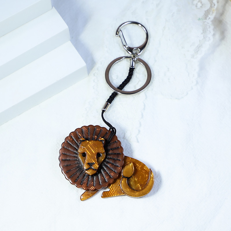 Моден ръчно изработен Arcylic ключодържател животно лъв ключодържател от неръждаема стомана ключодържател за жени момиче подаръци бижута аксесоари