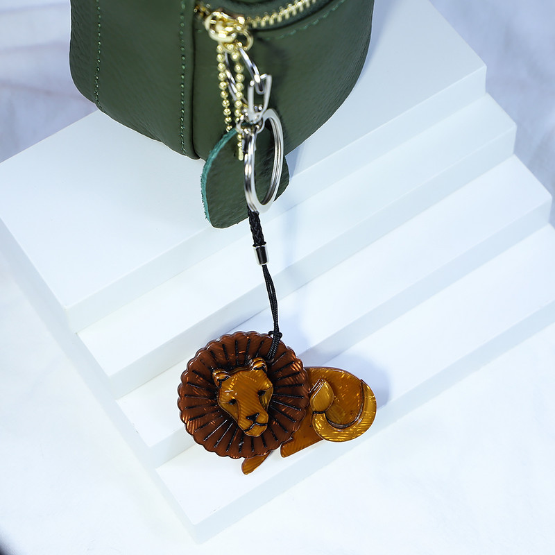 Моден ръчно изработен Arcylic ключодържател животно лъв ключодържател от неръждаема стомана ключодържател за жени момиче подаръци бижута аксесоари