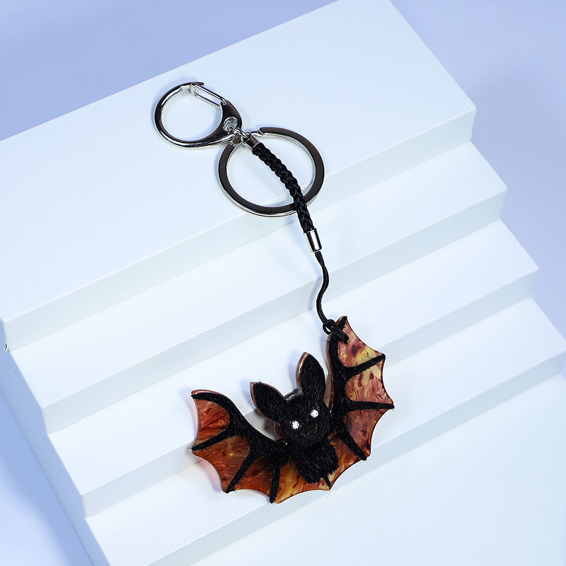 Kézzel készített arcil kulcstartó aranyos állat halloween denevér rozsdamentes acél kulcstartó kulcstartó női lányoknak ajándék ékszer kiegészítők