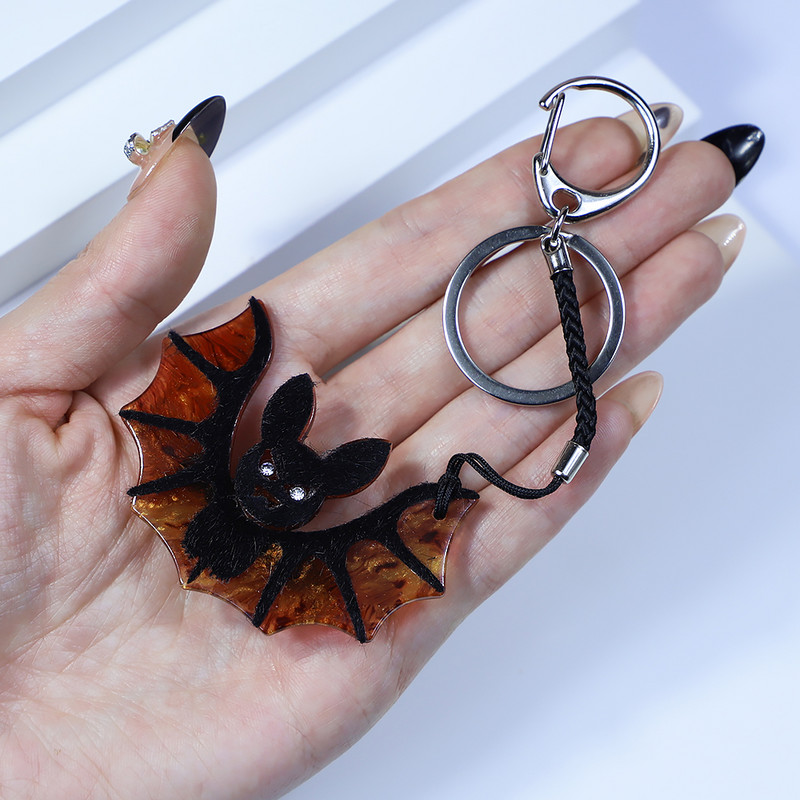 Kézzel készített arcil kulcstartó aranyos állat halloween denevér rozsdamentes acél kulcstartó kulcstartó női lányoknak ajándék ékszer kiegészítők