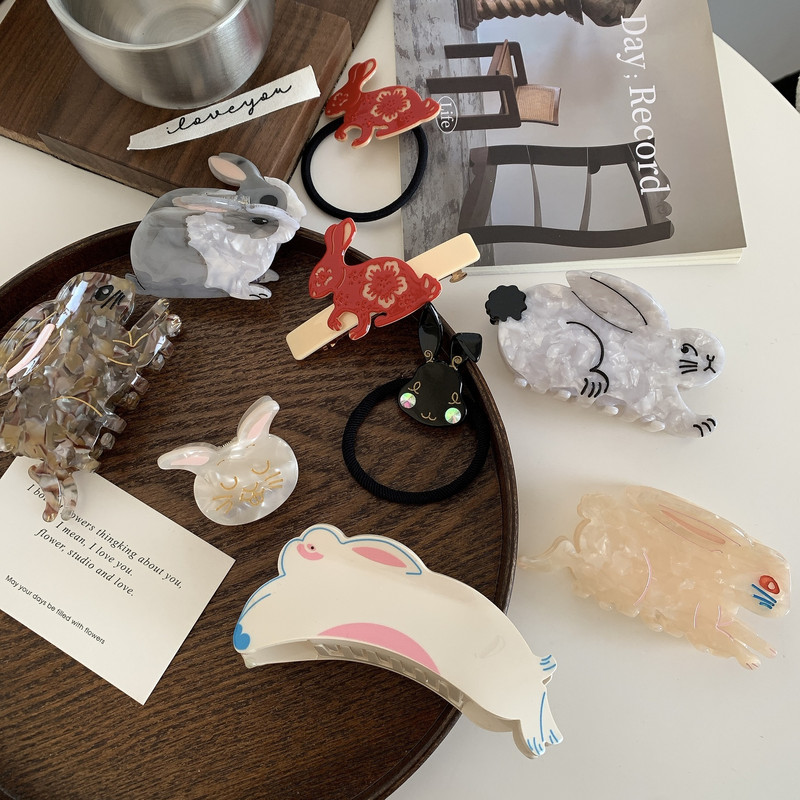 Acetat Grab Hair Clip Drăguț Iepuraș Clip De Păr Pentru Fată Anul Iepurelui Chinez Gheara De Păr Femei Accesorii De Păr