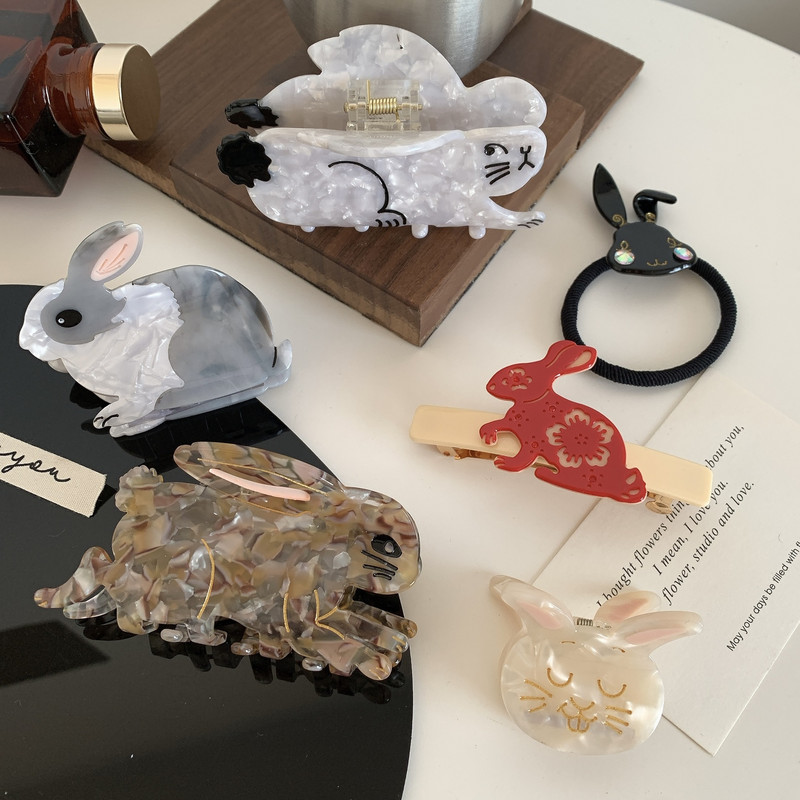 Acetat Grab Hair Clip Drăguț Iepuraș Clip De Păr Pentru Fată Anul Iepurelui Chinez Gheara De Păr Femei Accesorii De Păr
