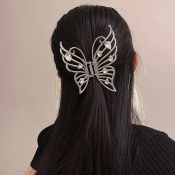 Κλιπ μαλλιών Punk Liquid Metal Pearl Butterfly για γυναίκες 2022 New Trend Shark Clip Cyberpunk Hair Claws Crab Hair Clip