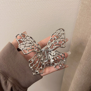 Κλιπ μαλλιών Punk Liquid Metal Pearl Butterfly για γυναίκες 2022 New Trend Shark Clip Cyberpunk Hair Claws Crab Hair Clip