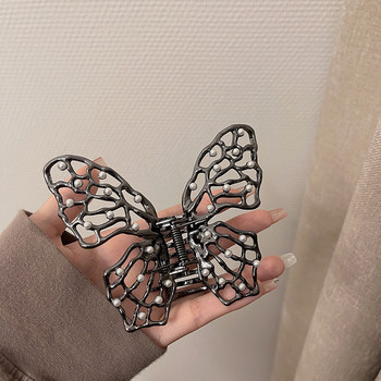 Κλιπ μαλλιών Punk Liquid Metal Pearl Butterfly για γυναίκες 2022 New Trend Shark Clip Cyberpunk Hair Claws Crab Hair Clip