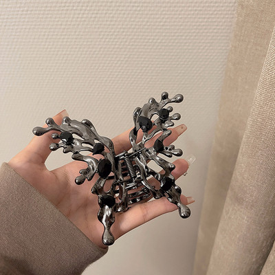 Agrafă de păr tip fluture perla metal lichid punk pentru femei 2022 New Trend Shark Clip Cyberpunk Gheare pentru păr Crab