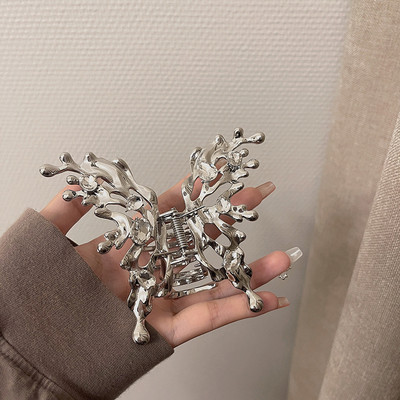 Agrafă de păr tip fluture perla metal lichid punk pentru femei 2022 New Trend Shark Clip Cyberpunk Gheare pentru păr Crab